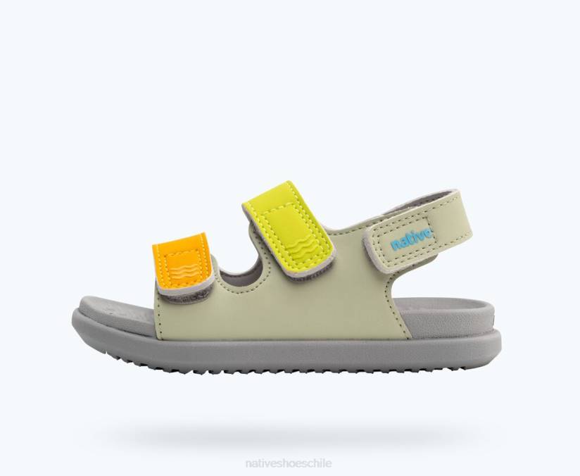 Native Shoes niños calzado correas de viaje verde té/ gris paloma/ chartreuse H2DZ95 frankie sugarlite