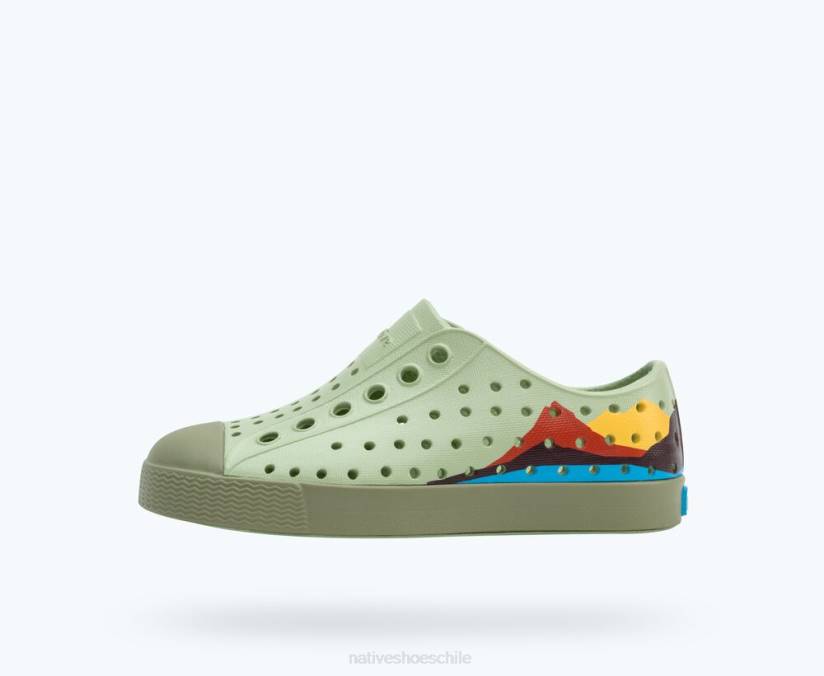 Native Shoes niños calzado verde té/verde lago/bloque de montaña del cráter H2DZ188 bloque jefferson
