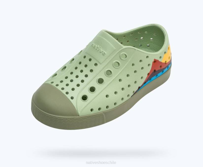 Native Shoes niños calzado verde té/verde lago/bloque de montaña del cráter H2DZ188 bloque jefferson