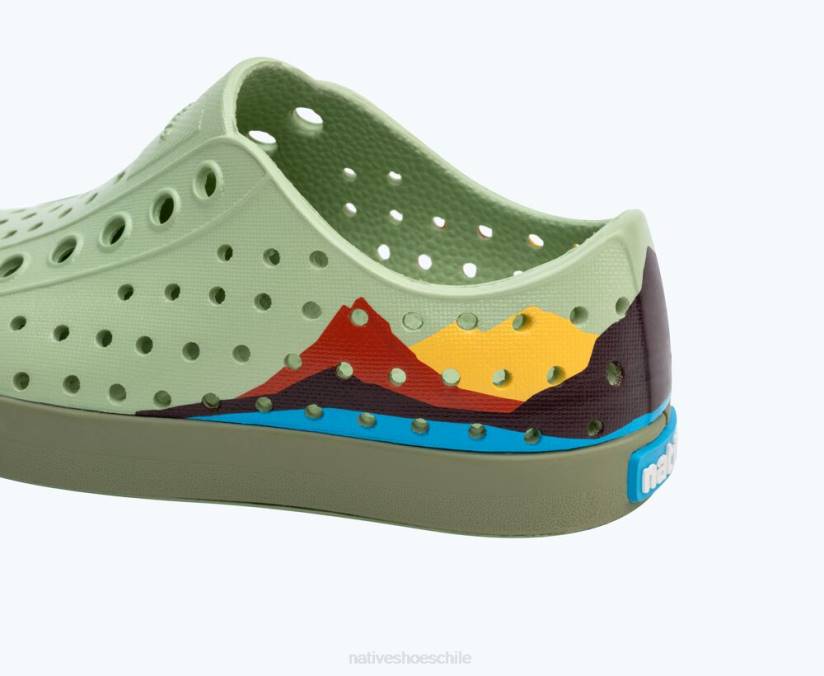 Native Shoes niños calzado verde té/verde lago/bloque de montaña del cráter H2DZ188 bloque jefferson